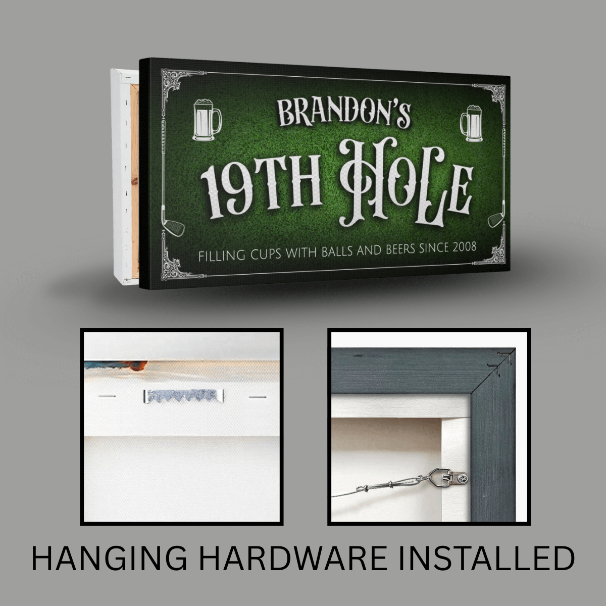 Personalized 19th Hole Golf Man Cave Sign & Home Bar Canvas