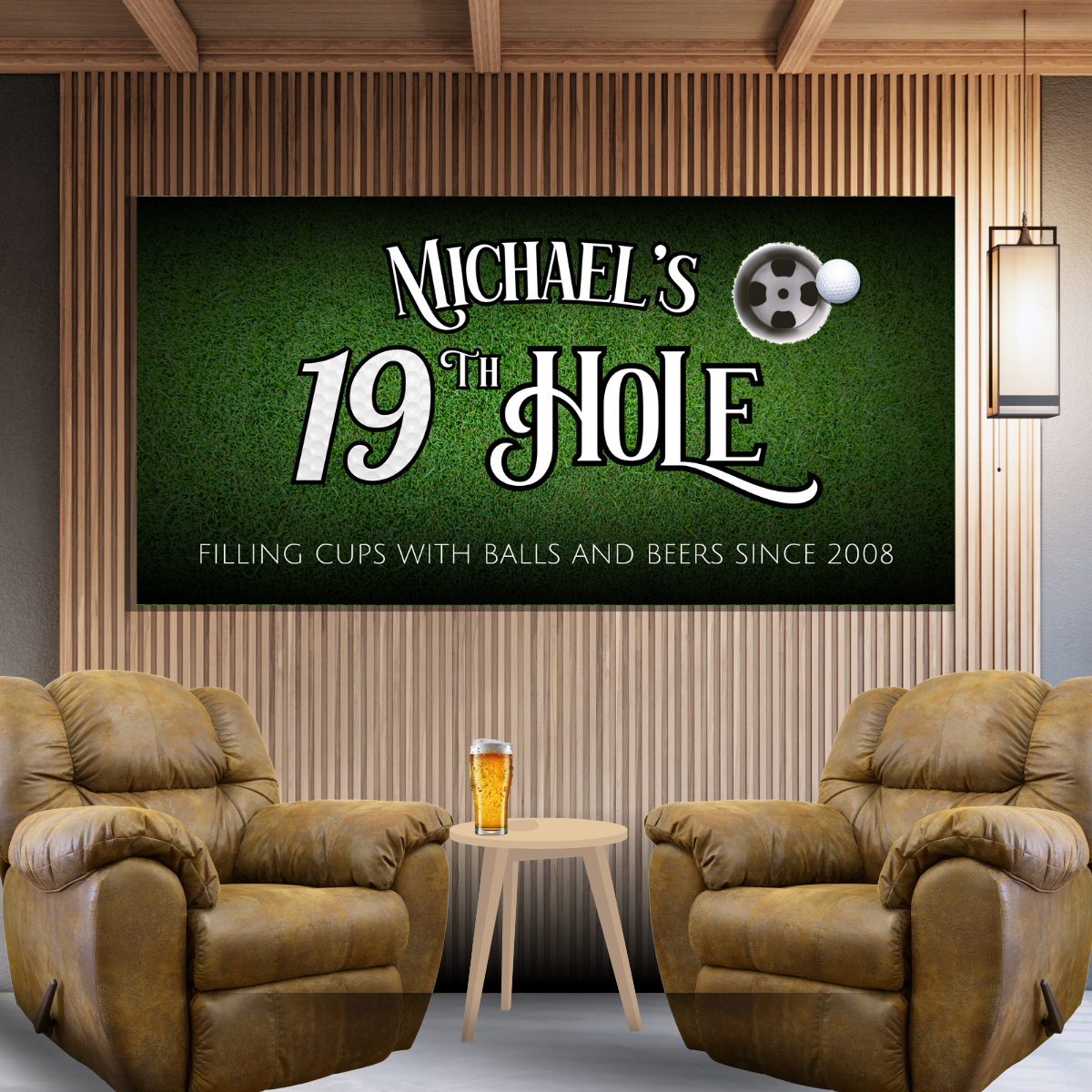 Personalized 19th Hole Golf Fan Cave & Home Bar Canvas