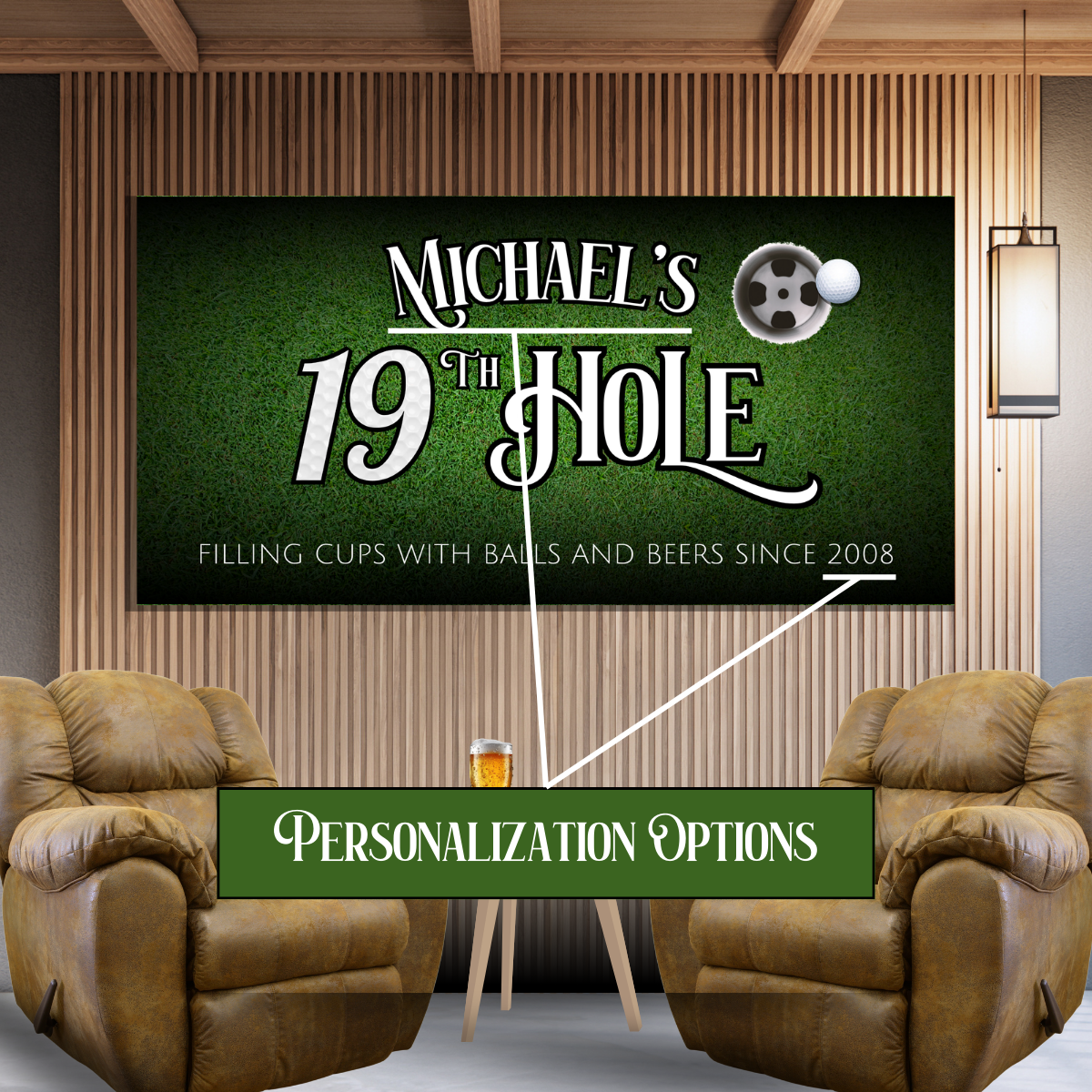 Personalized 19th Hole Golf Fan Cave & Home Bar Canvas