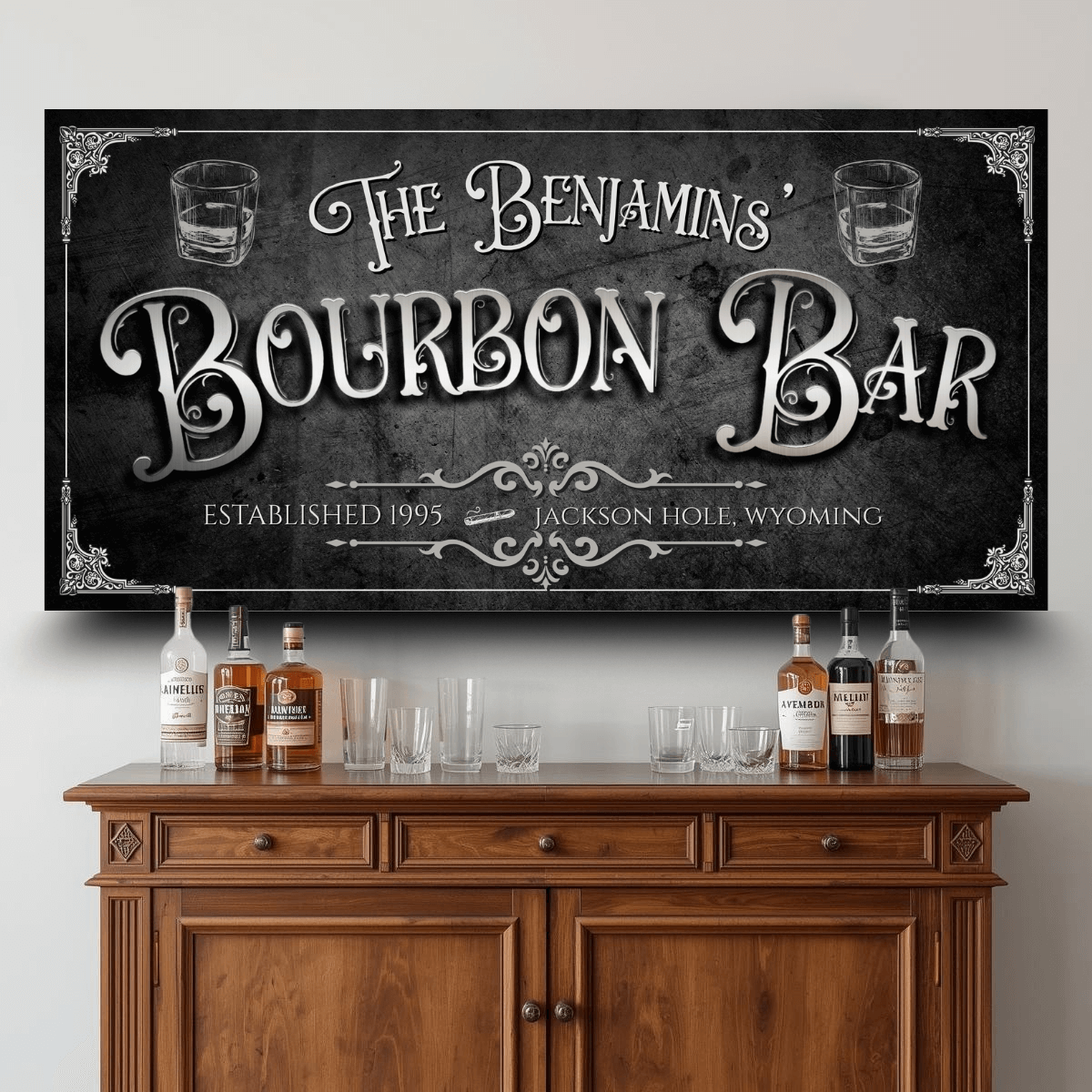 Personalized Bourbon Bar Sign | Vintage Home Bar Canvas
