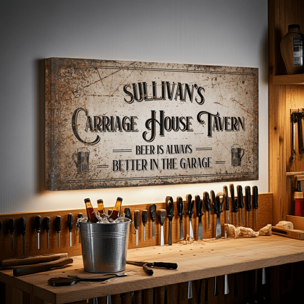 Personalized Garage Bar Sign | Carriage House Tavern Beer Canvas