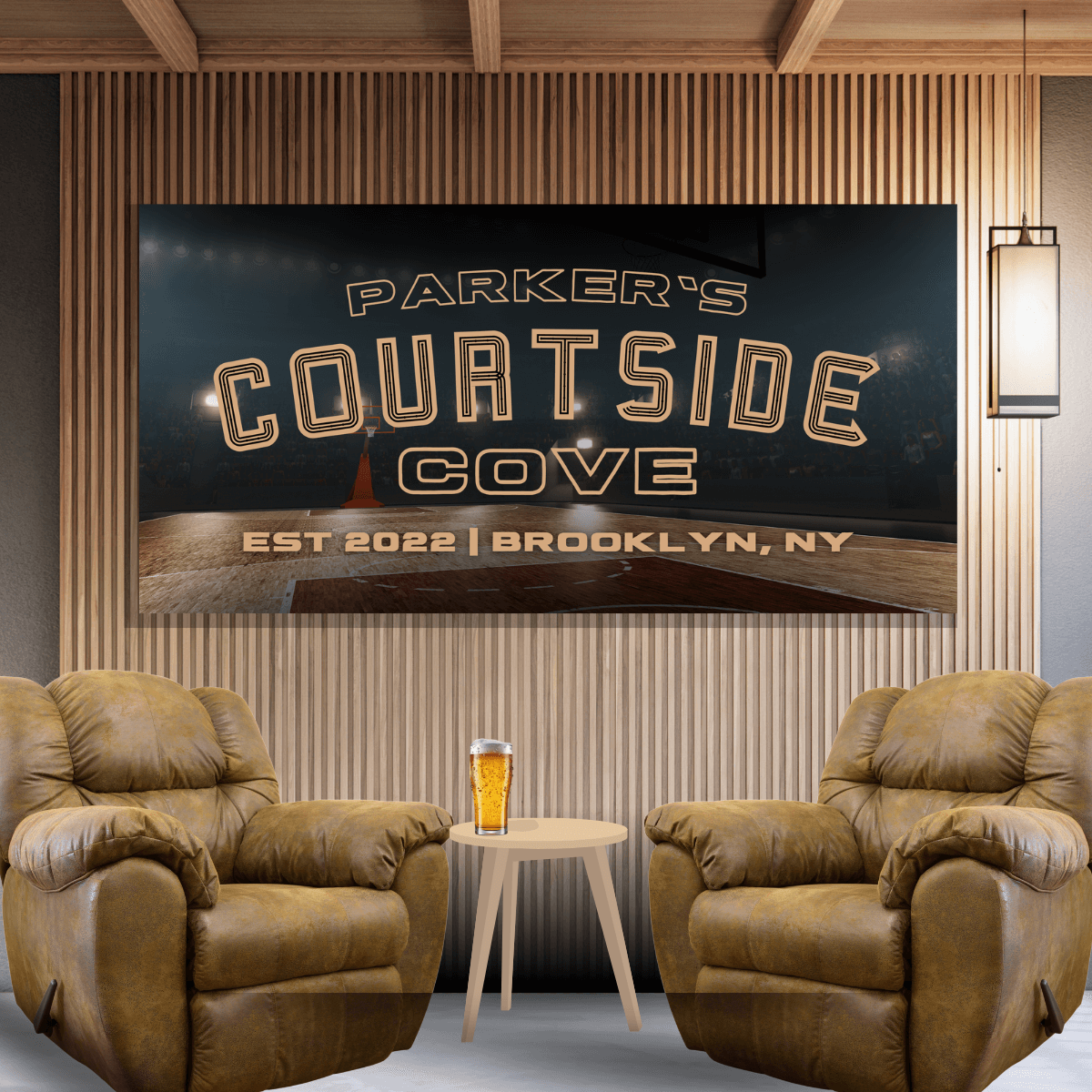 Personalized Courtside Cove Basketball Fan Cave Canvas