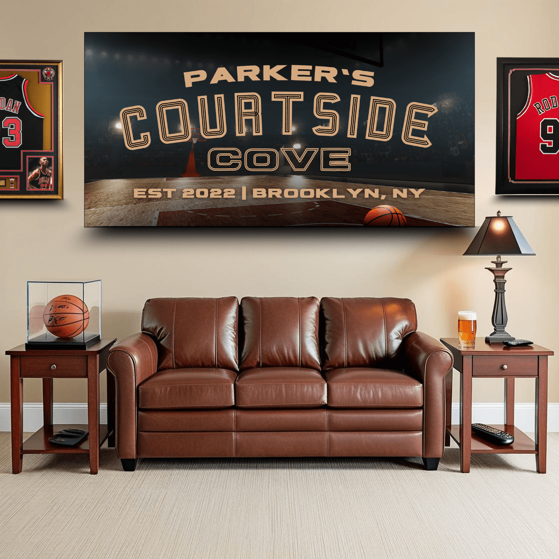 Personalized Courtside Cove Basketball Fan Cave Canvas
