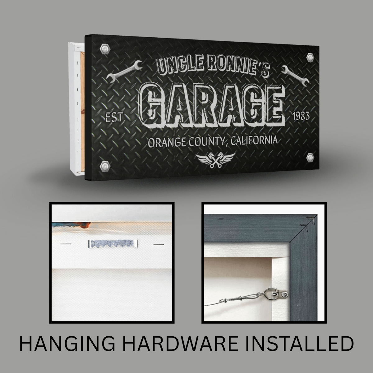 Personalized Diamond Plate Mechanic's Garage Canvas
