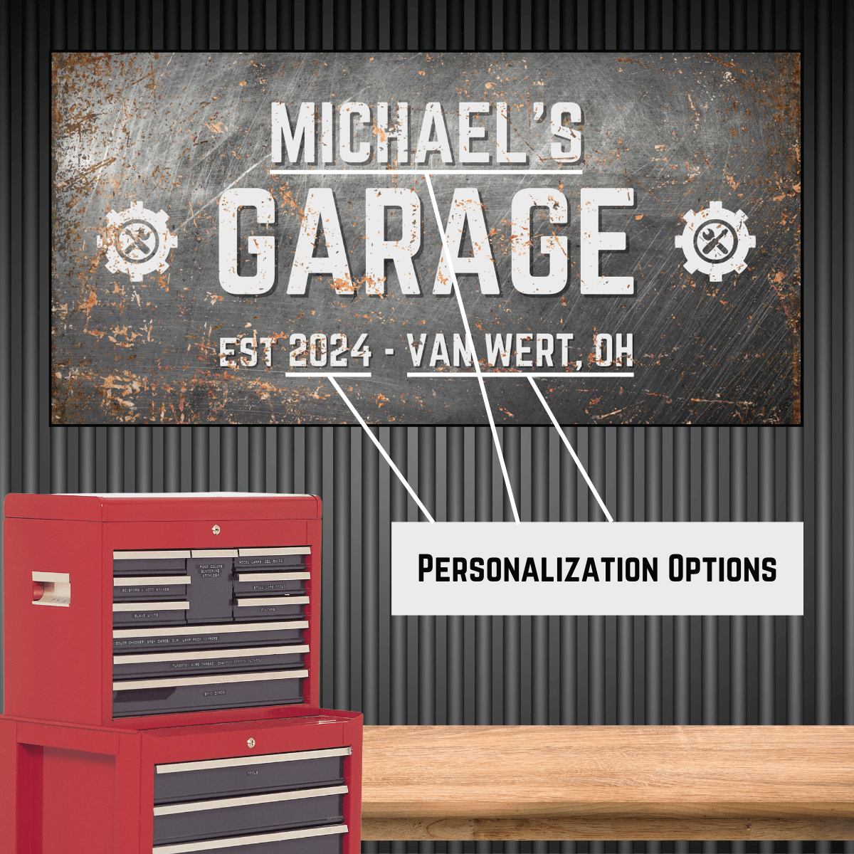 Personalized Garage Sign | Distressed Industrial Metal Design Canvas
