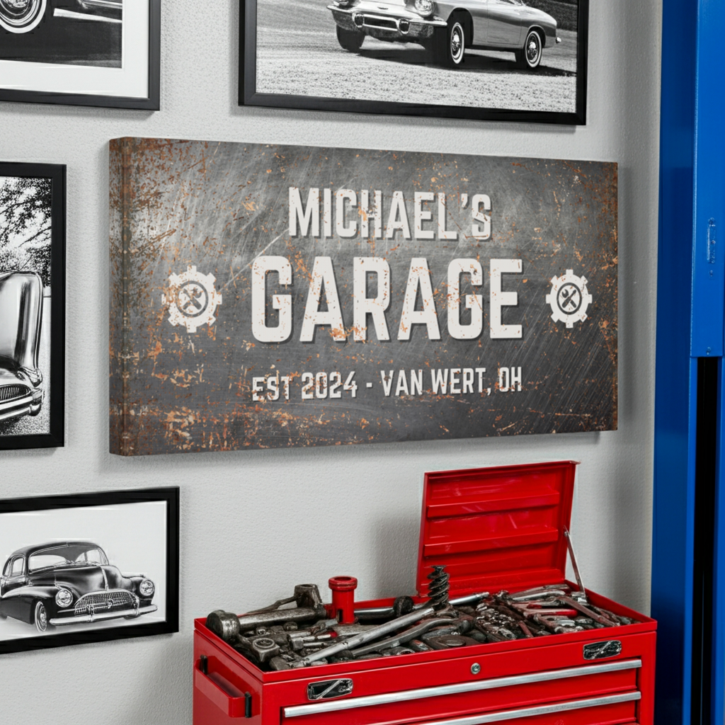 Personalized Distressed Industrial Garage Canvas