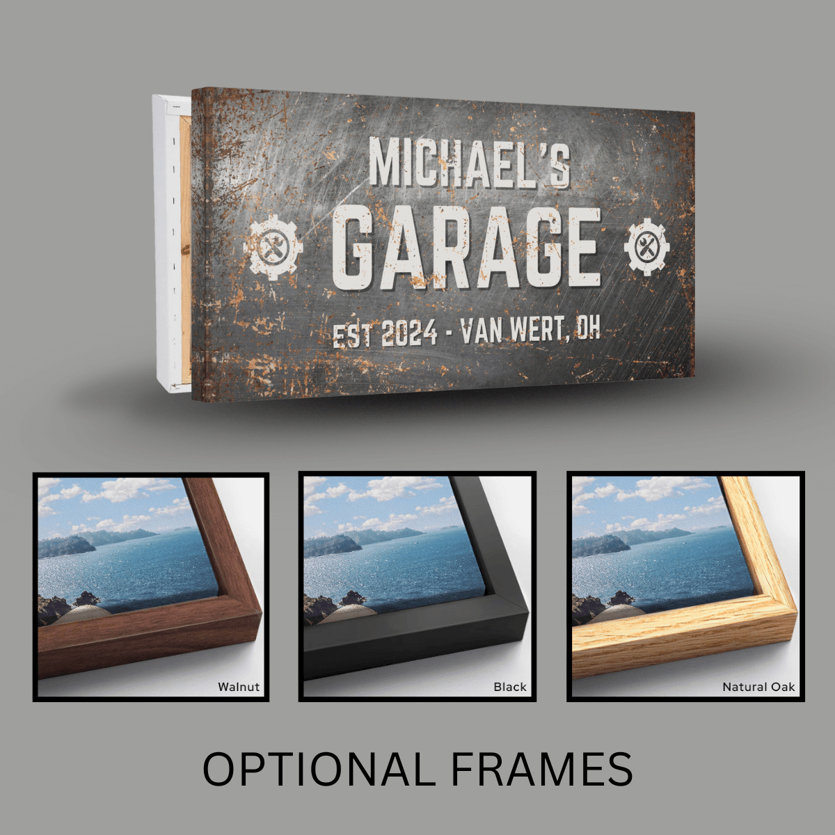 Personalized Garage Sign | Distressed Industrial Metal Design Canvas