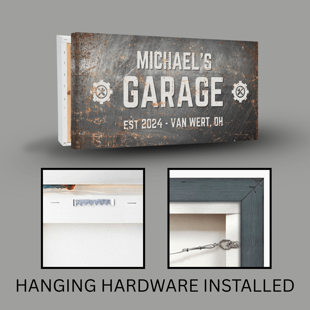 Personalized Garage Sign | Distressed Industrial Metal Design Canvas