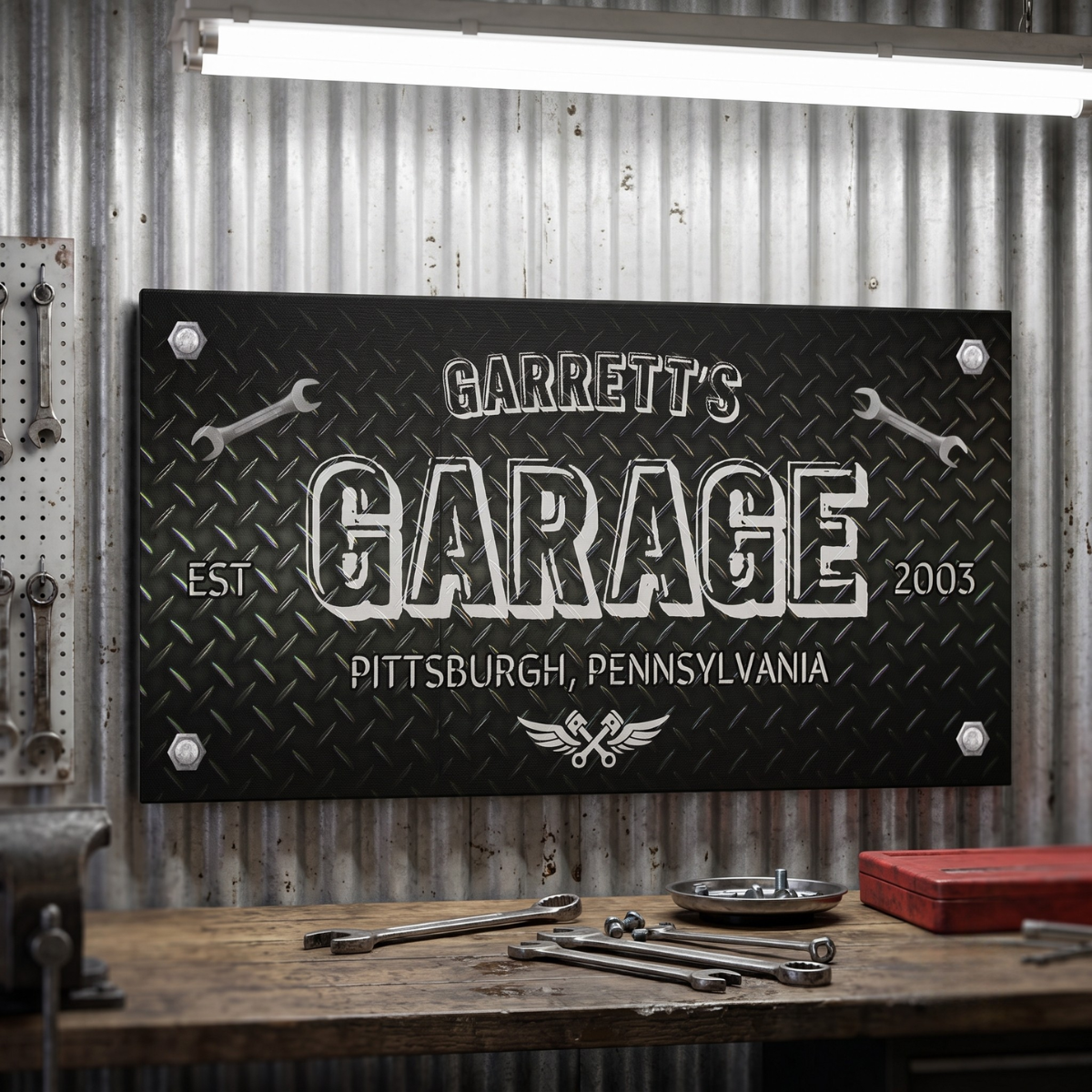 Diamond Plate Sign | Personalized Garage Sign For Mechanics