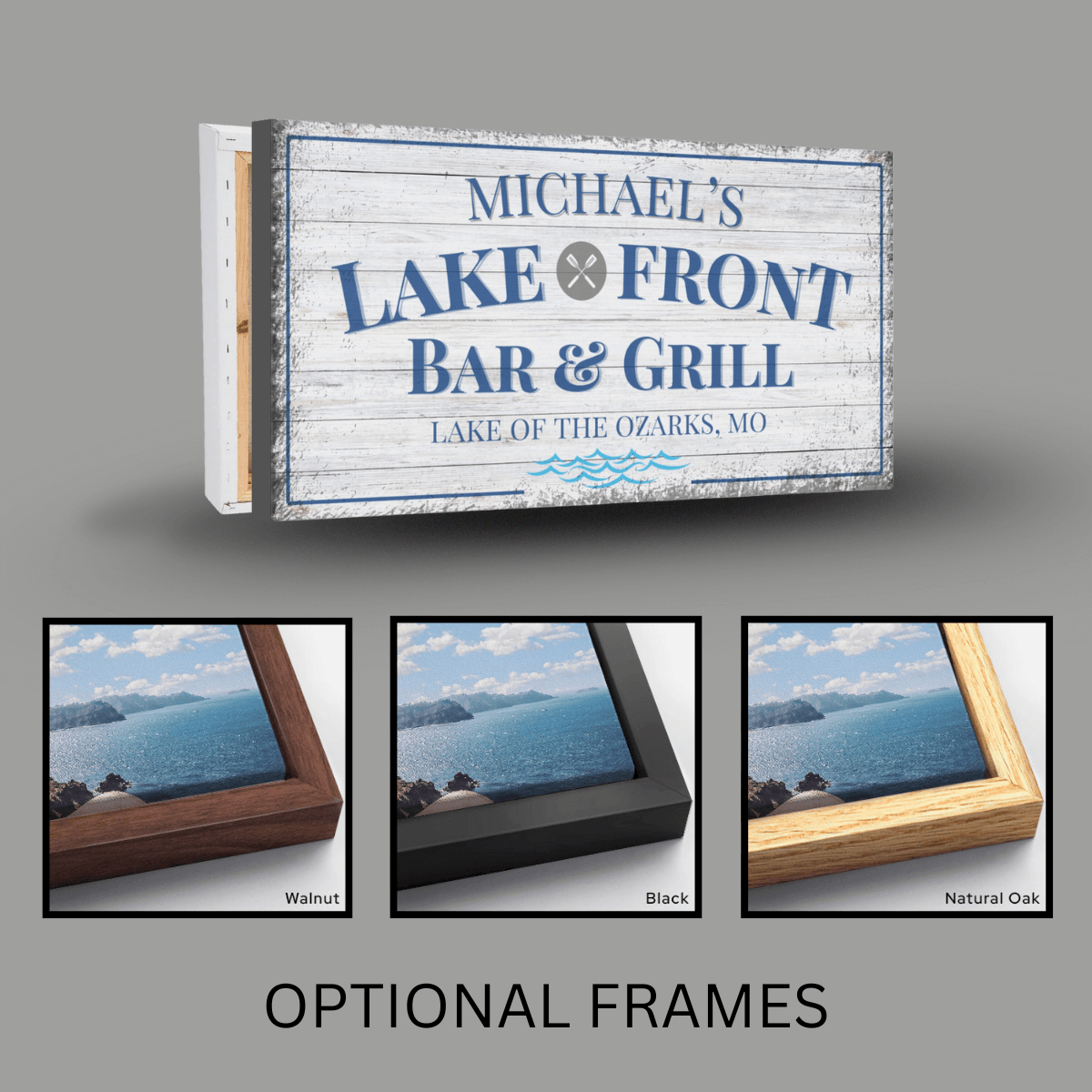 Personalized Lake Home Bar Sign | Lake Front Bar & Grill Canvas