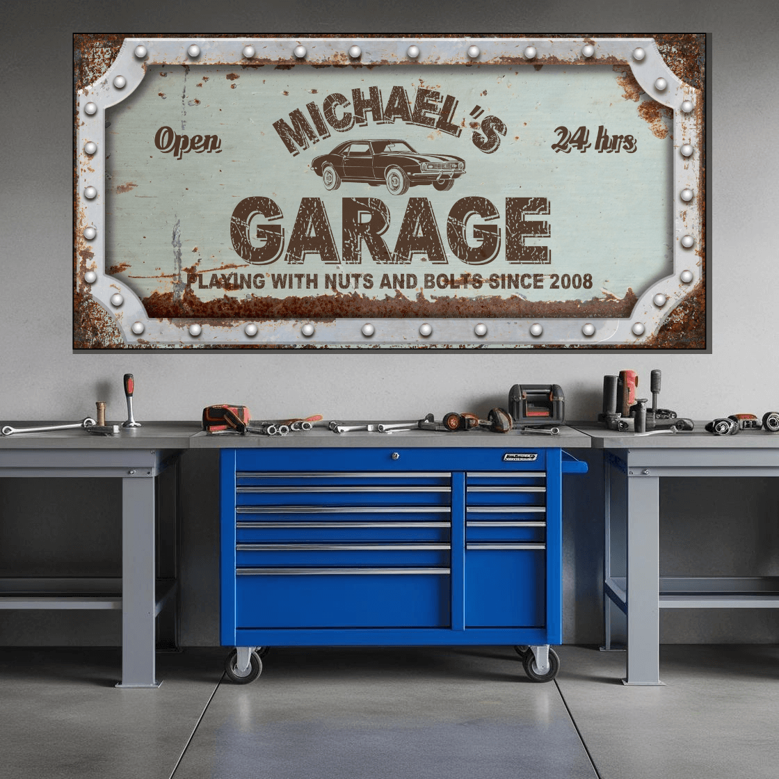 Personalized Garage Sign | Rusted Metal Design Canvas
