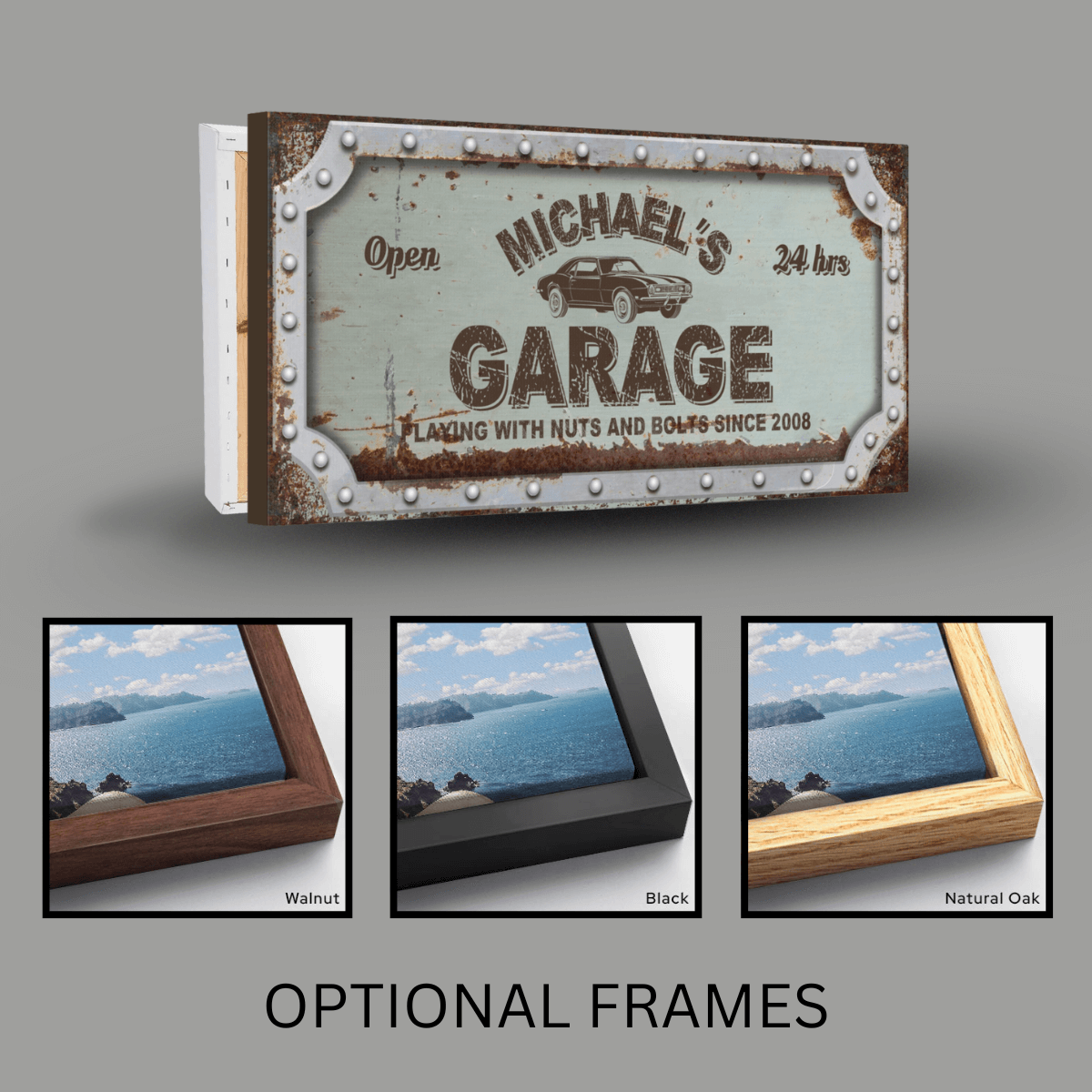 Personalized Garage Sign | Rusted Metal Design Canvas