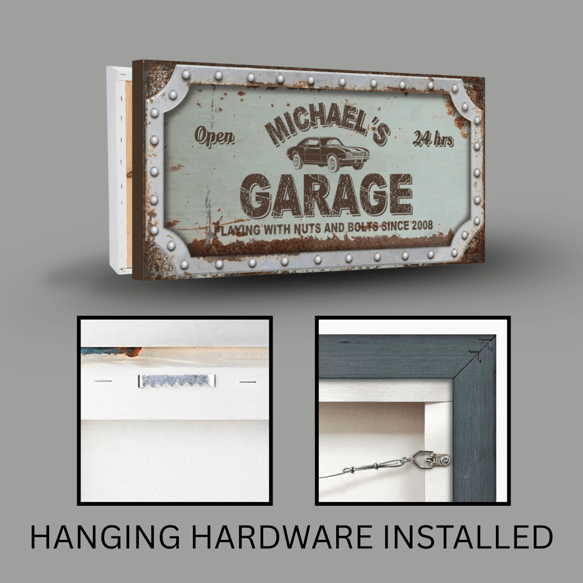 Personalized Garage Sign | Rusted Metal Design Canvas