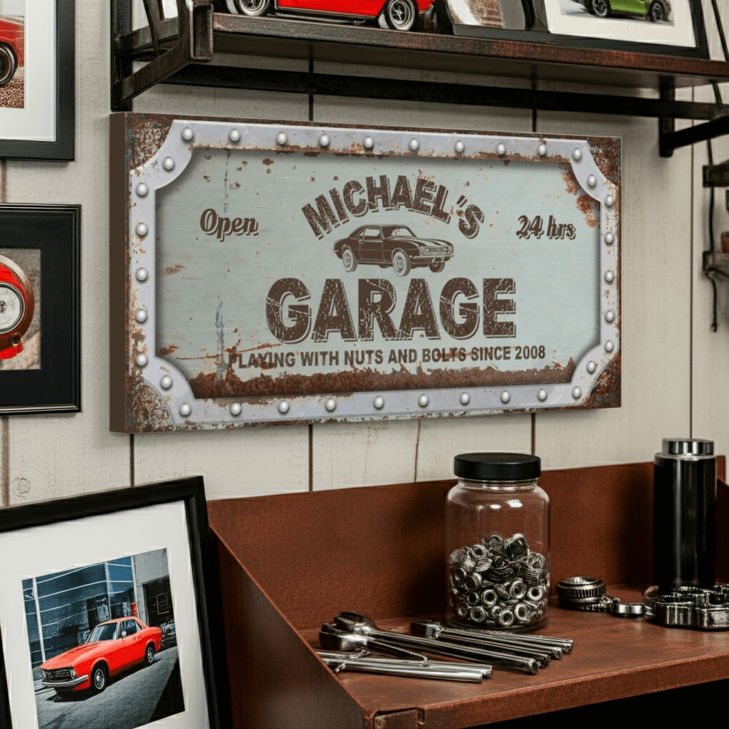 Personalized Garage Sign | Rusted Metal Design Canvas