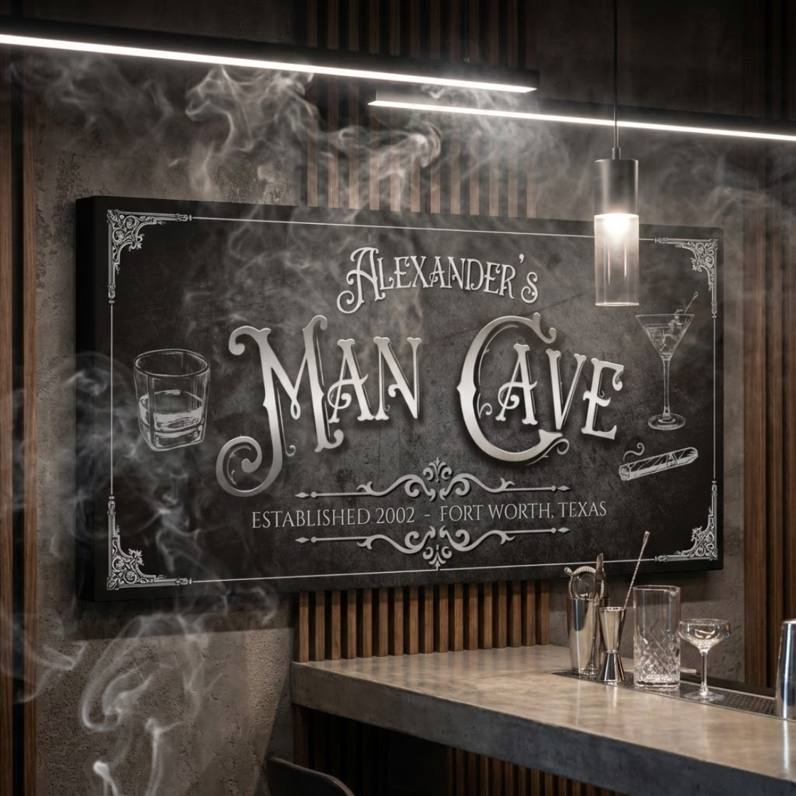 Personalized Man Cave Sign | Vintage Home Bar Canvas