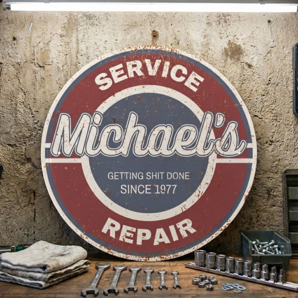 Auto Service Sign | Personalized Vintage Metal Garage Wall Art
