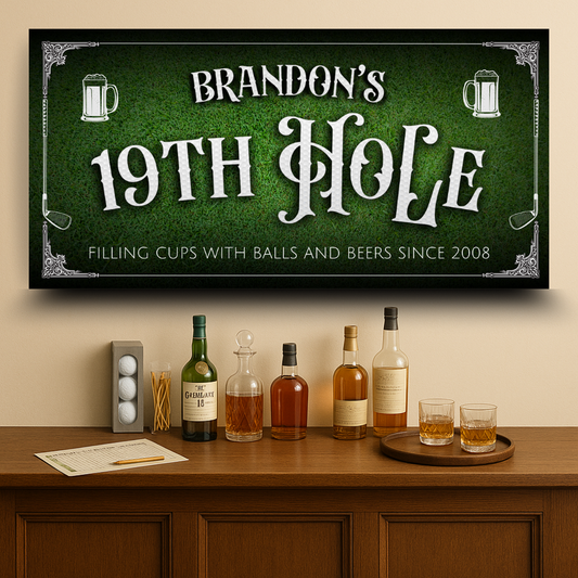 Personalized 19th Hole Golf Fan Cave & Home Bar Canvas