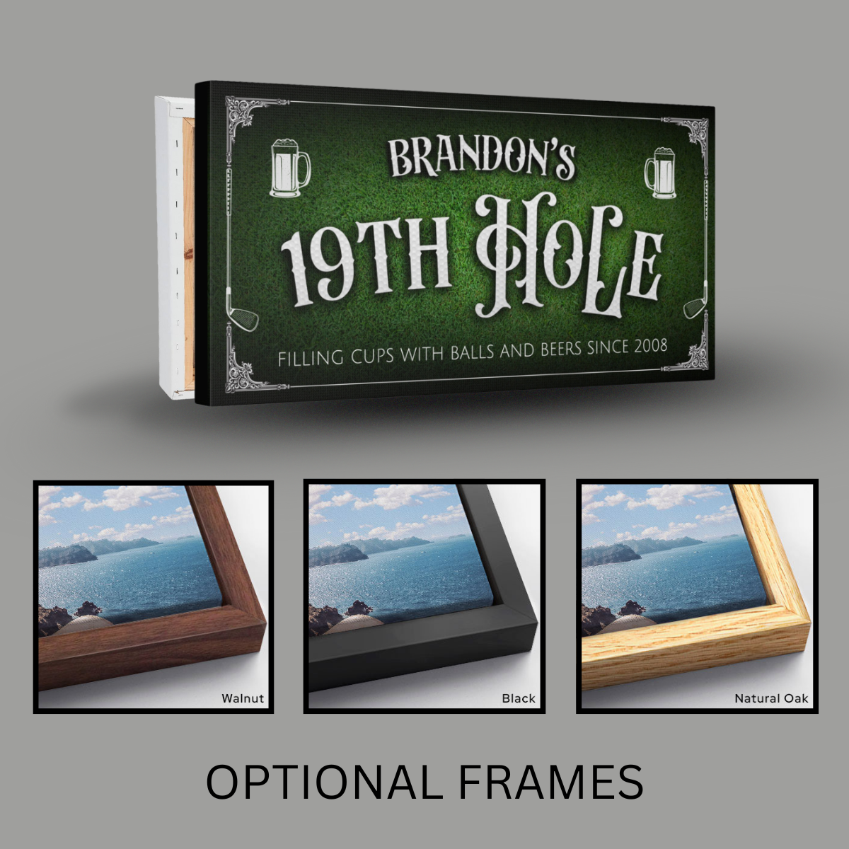 Personalized 19th Hole Golf Fan Cave & Home Bar Canvas