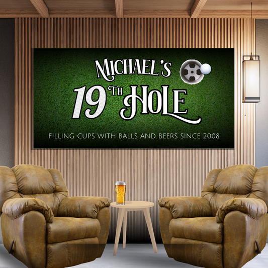 Personalized 19th Hole Golf Fan Cave & Home Bar Canvas