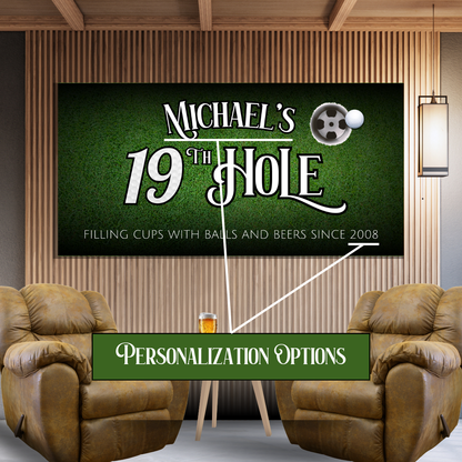 Personalized 19th Hole Golf Fan Cave & Home Bar Canvas