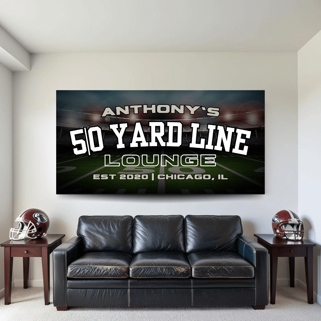 Personalized 50 Yard Line Lounge Football Fan Cave Canvas