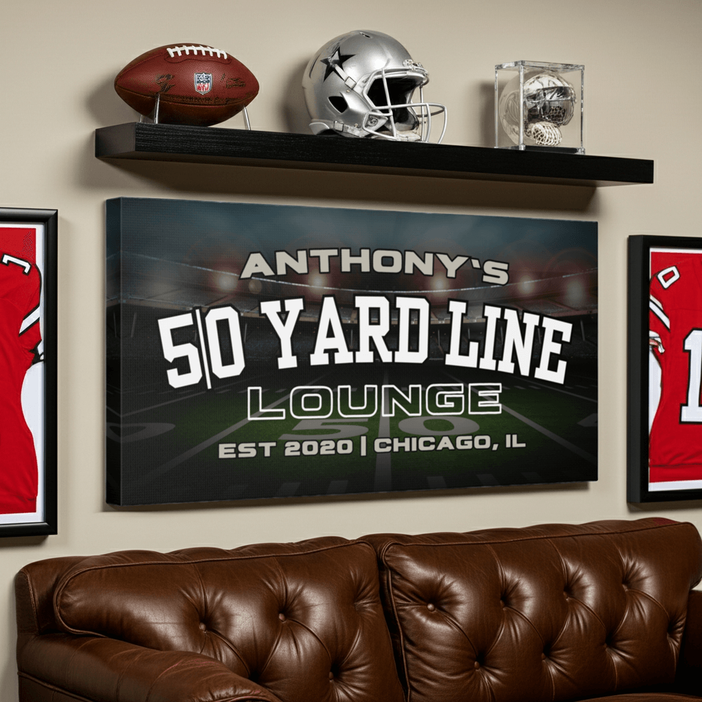 Personalized Football Man Cave Sign | 50 Yard Line Lounge Canvas