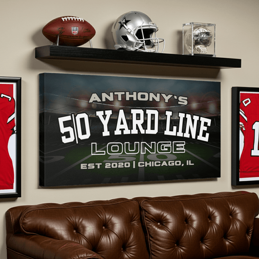 Personalized Football Man Cave Sign | 50 Yard Line Lounge Canvas