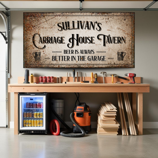 Personalized Carriage House Tavern Garage Beer Canvas