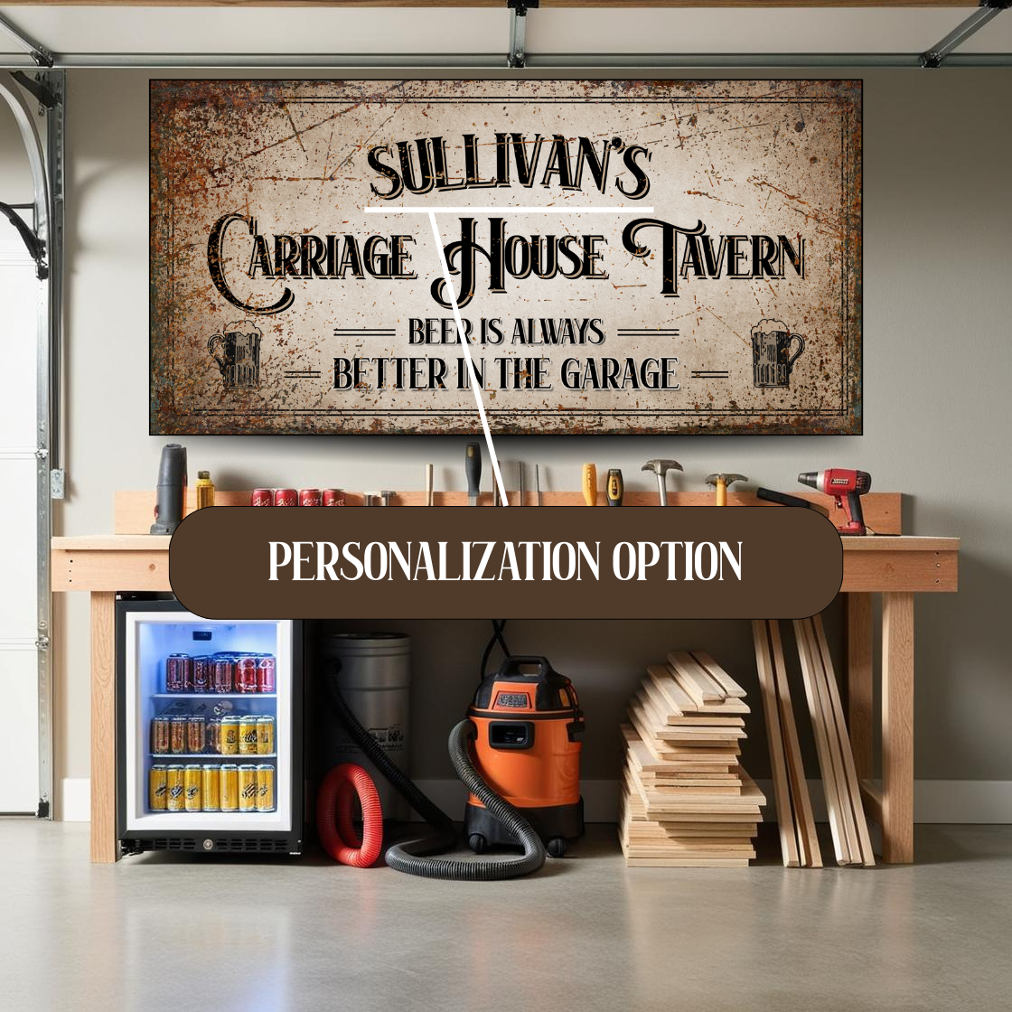 Personalized Carriage House Tavern Garage Beer Canvas