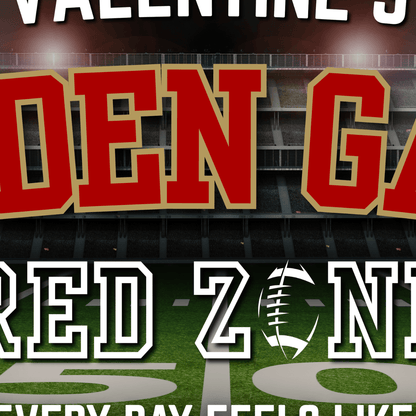 San Francisco Football Sign featuring 'Golden Gate' and 'Red Zone' on a stadium backdrop, perfect for man cave decor.