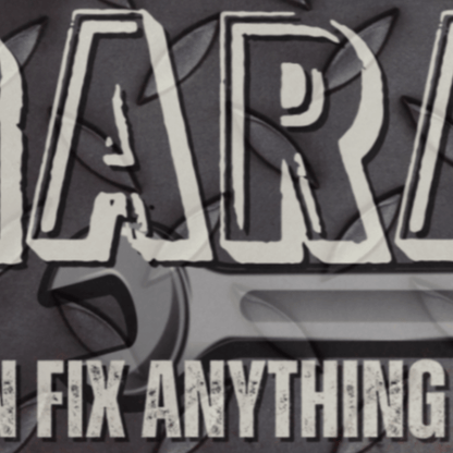 Metal Garage Sign featuring rugged typography with diamond plate background design.