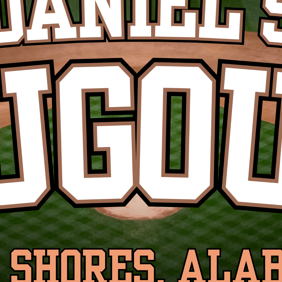 Personalized baseball canvas artwork featuring 'Daniel's Dugout' design and ballpark background.