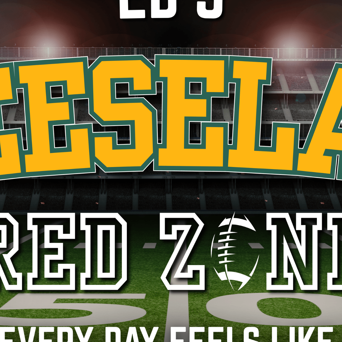 Green Bay Football Sign with personalized name Cheeseland on a canvas for man cave wall art.