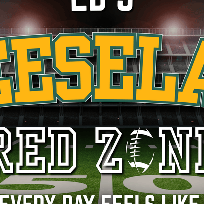 Green Bay Football Sign with personalized name Cheeseland on a canvas for man cave wall art.