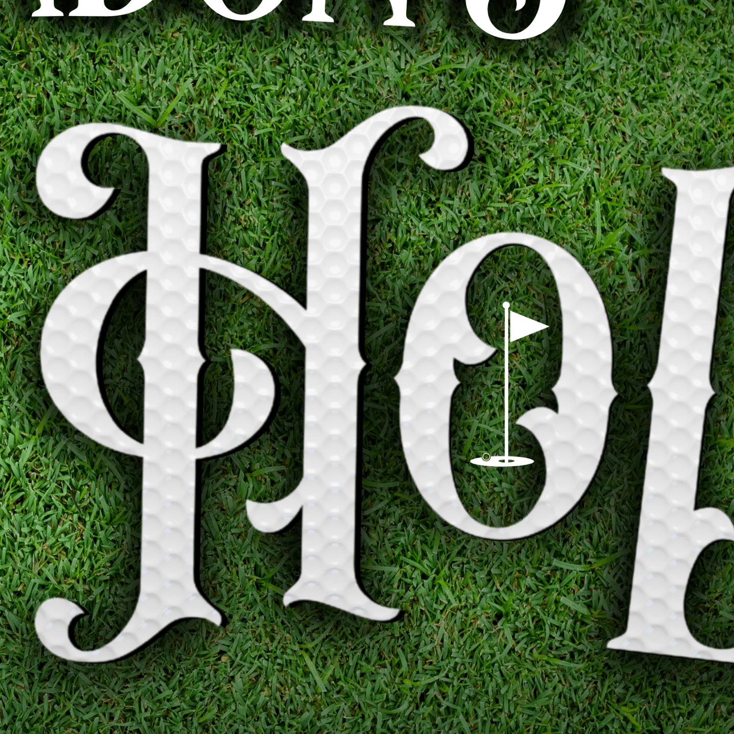 19th Hole Sign with golf ball-textured lettering on grass-green background
