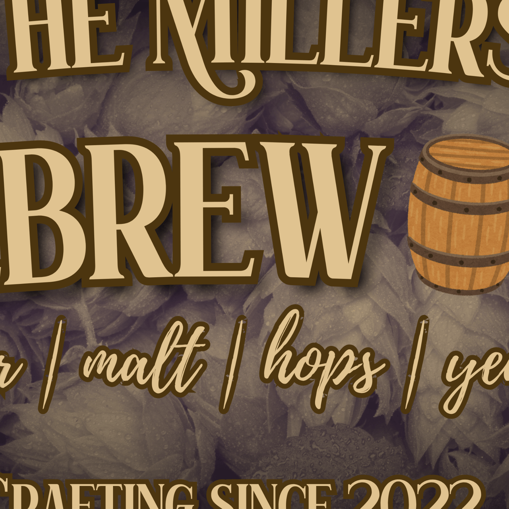 Personalized Homebrewing Sign featuring custom brewery name and rustic barrel design with hops texture.