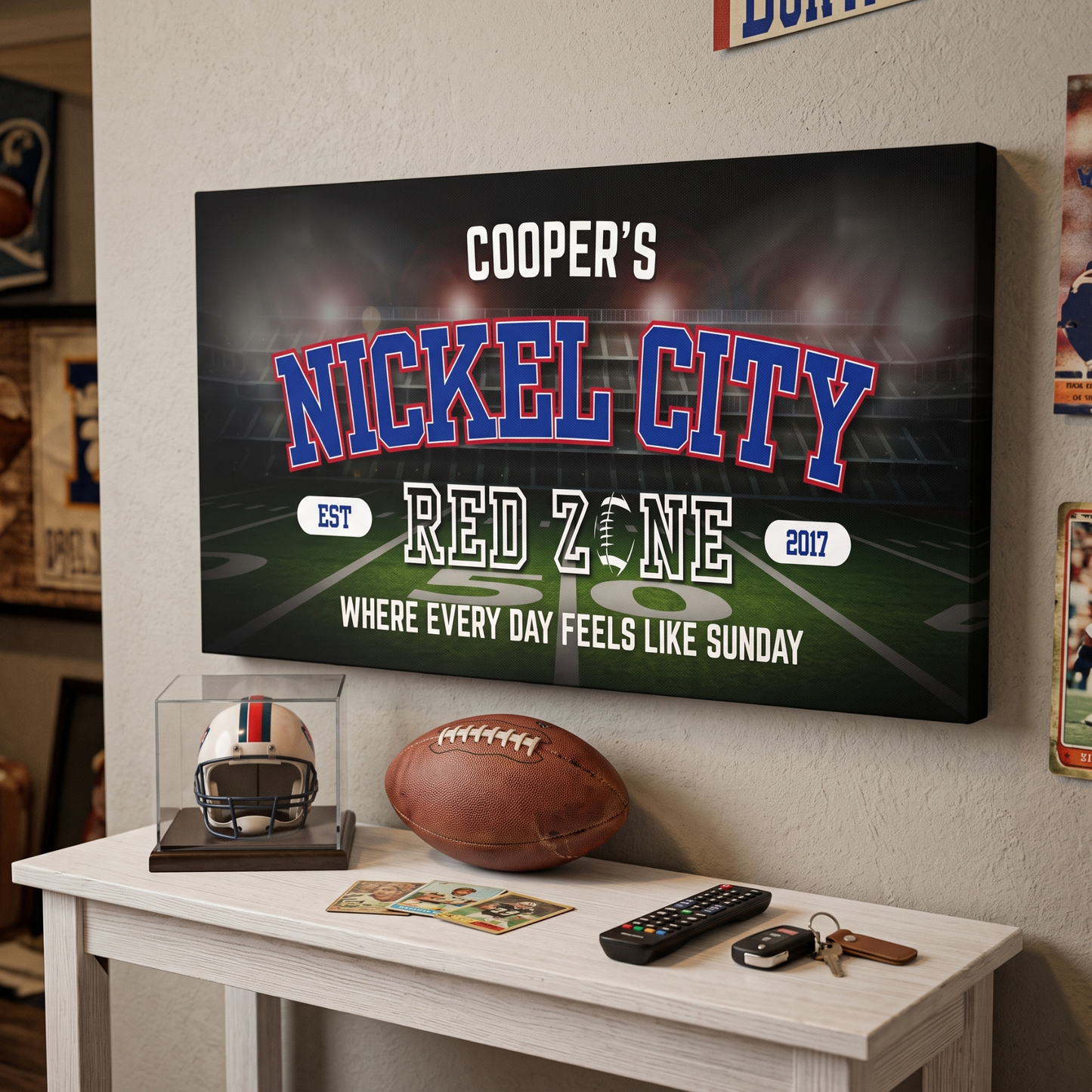 Buffalo Football Sign personalized with name and Nickel City text for man cave wall art.