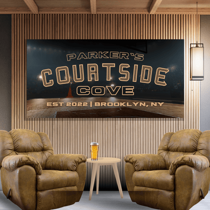 Personalized Courtside Cove Basketball Fan Cave Canvas