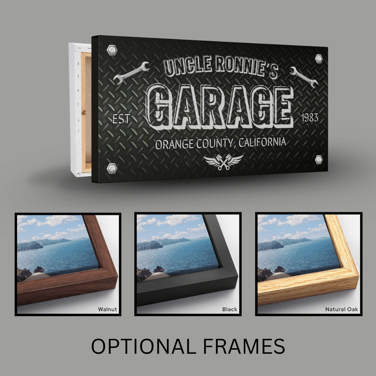Personalized Diamond Plate Mechanic's Garage Canvas