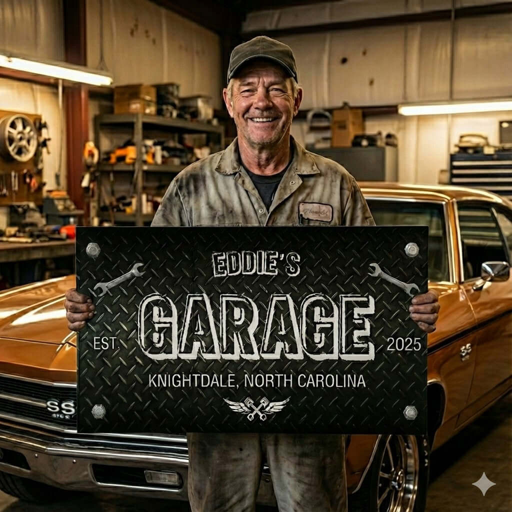 Personalized Mechanic's Garage Sign | Diamond Plate Canvas