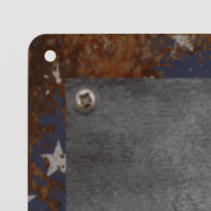 Metal Garage Sign featuring a weathered design with rust and patriotic elements, perfect for any workshop decor.