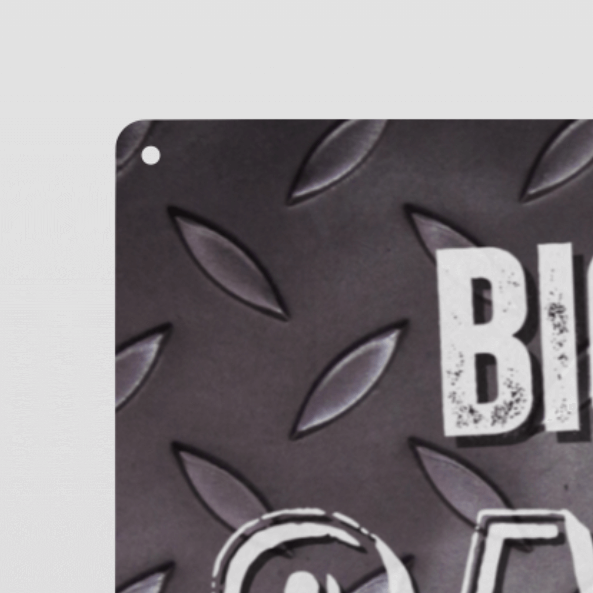 Metal Garage Sign featuring a personalized diamond plate design for garage decor.