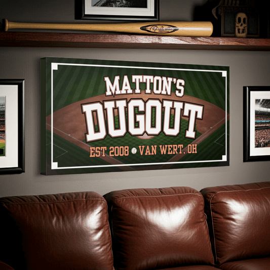 Personalized Baseball Man Cave Sign | Dugout Canvas