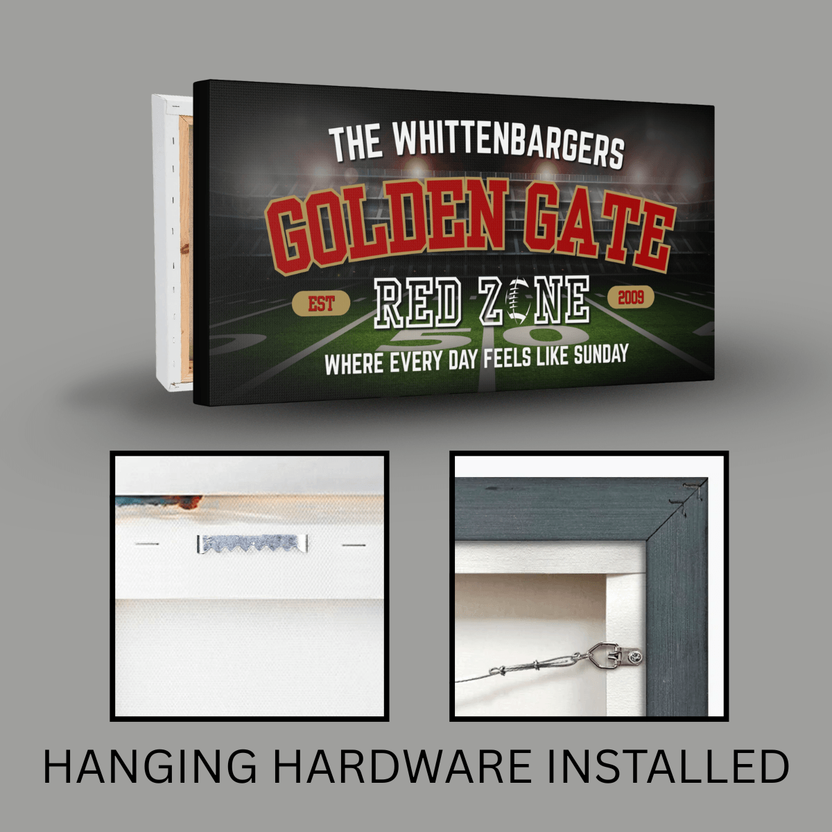 San Francisco Football Sign featuring Golden Gate and personalized details for man cave decor.