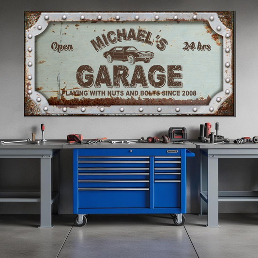 Personalized Rusty Garage Canvas