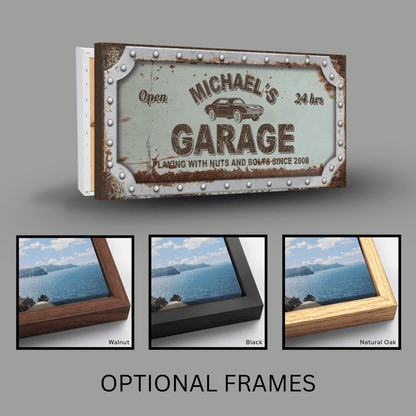 Personalized Garage Sign | Rusted Metal Design Canvas