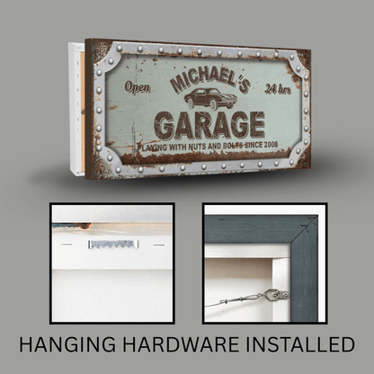 Personalized Garage Sign | Rusted Metal Design Canvas