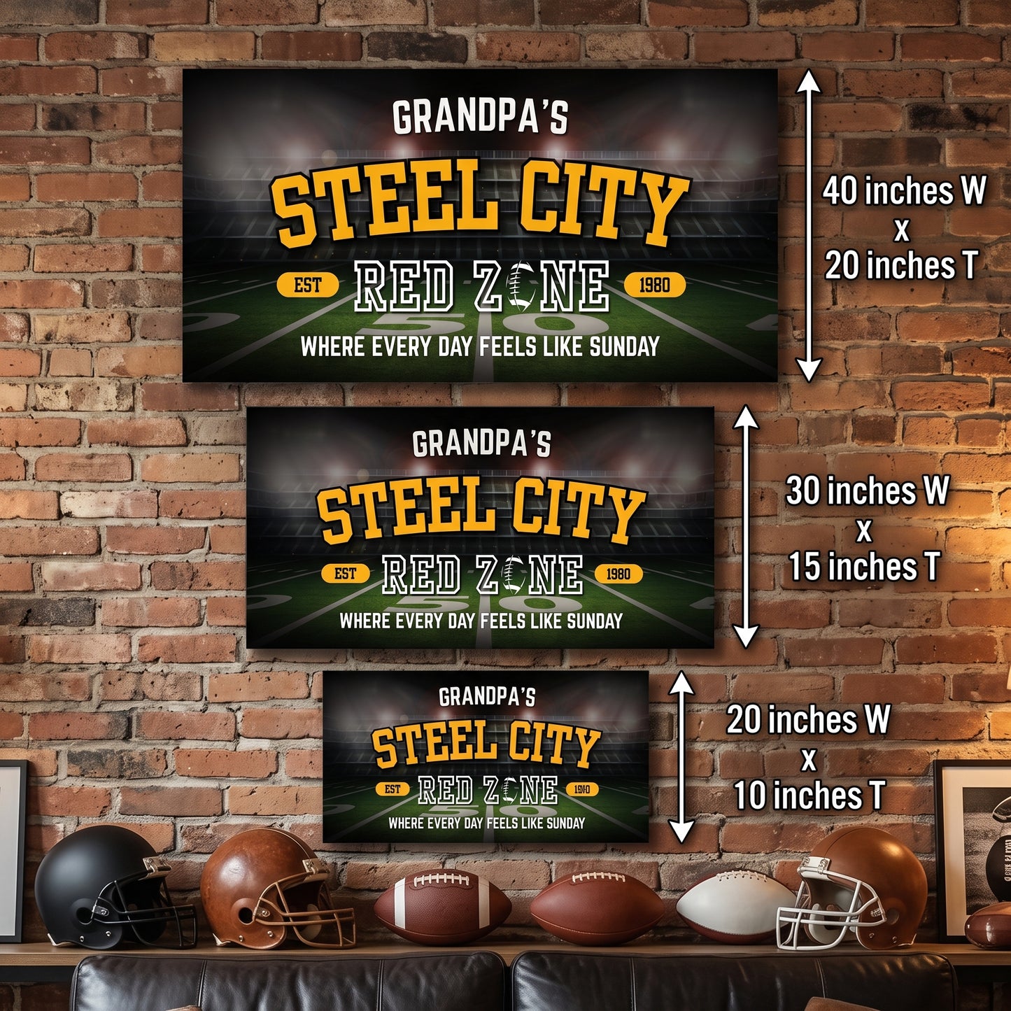 Pittsburgh Football Sign featuring personalized wall art designs for a man cave with various sizes.