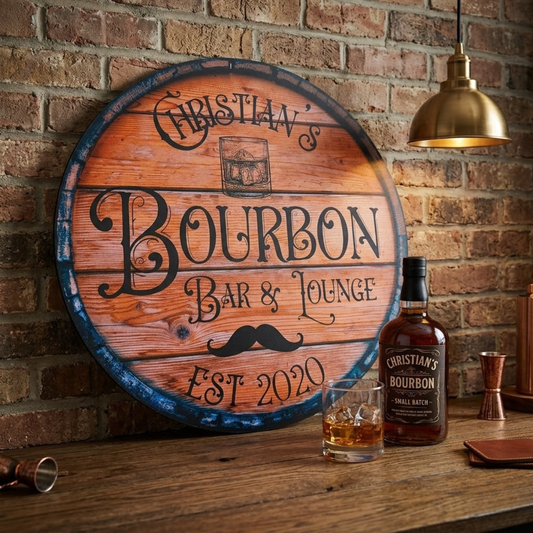 Personalized 5mm Wood Printed Whiskey Barrel Home Bar Sign