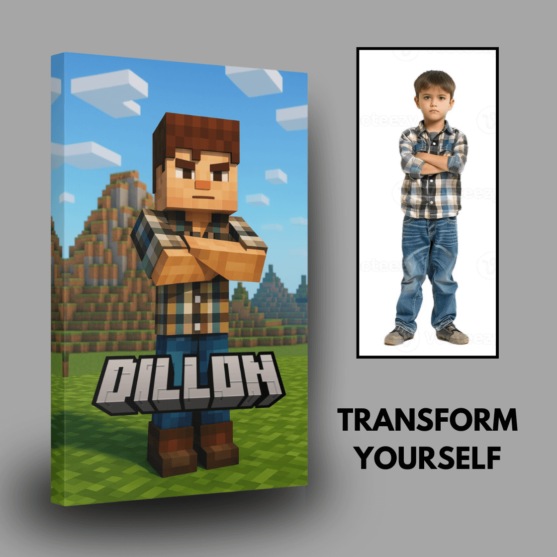 Personalized Minecraft Inspired Wall Art Canvas